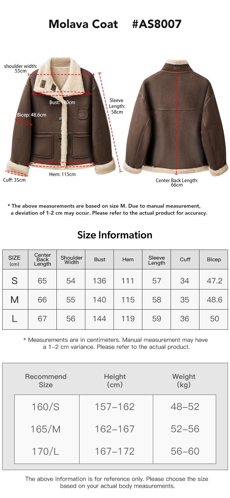 AUSTRALIAN SHEPHERD® 100% Wool Coat Molava size chart