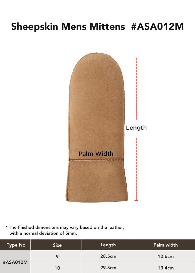 AUSTRALIAN SHEPHERD® Men Wool Mittens size chart