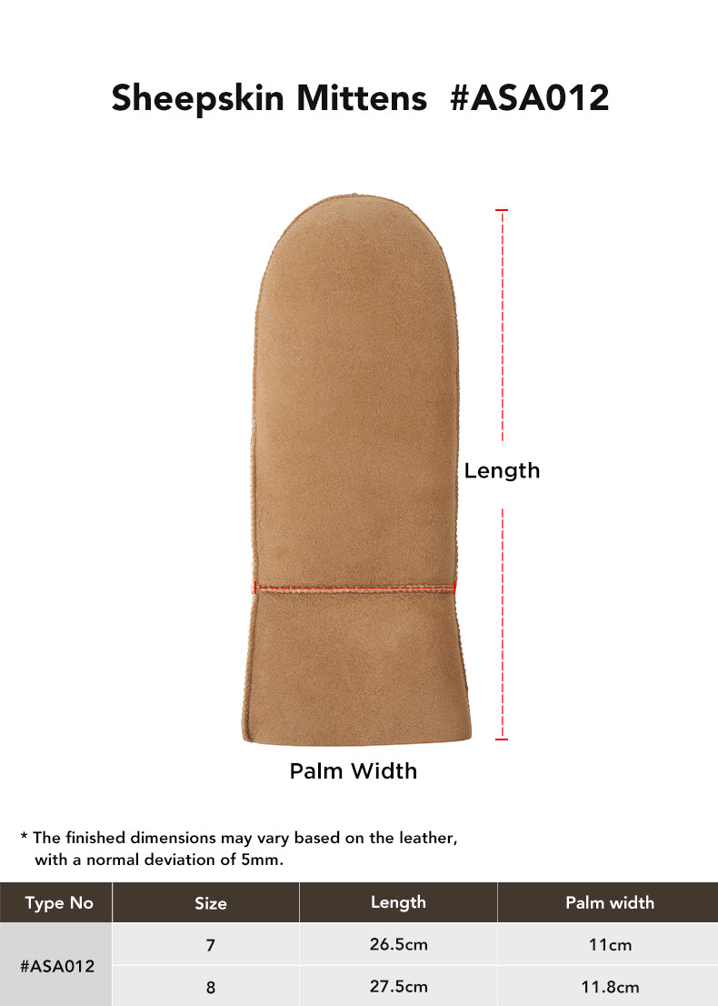 AUSTRALIAN SHEPHERD® Fluffy Wool Mittens size chart