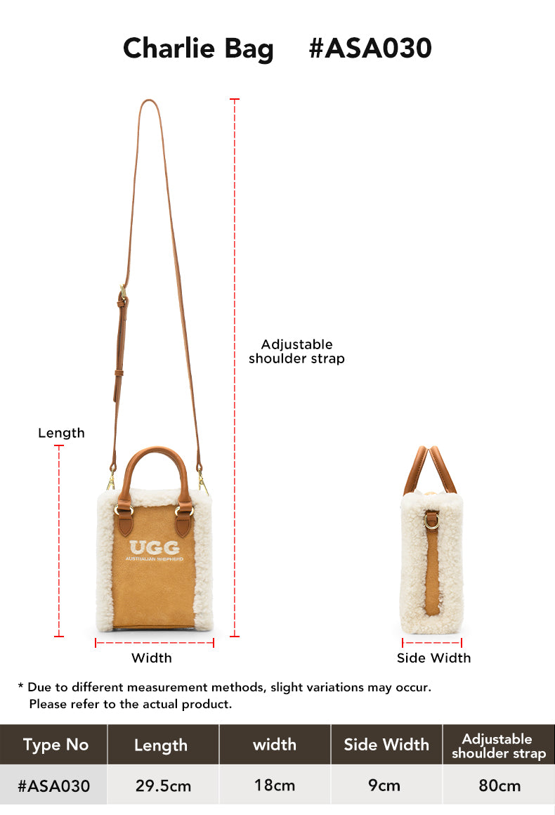 AUSTRALIAN SHEPHERD® Women Fluffy Wool  Over Shoulder Charlie Bag size chart