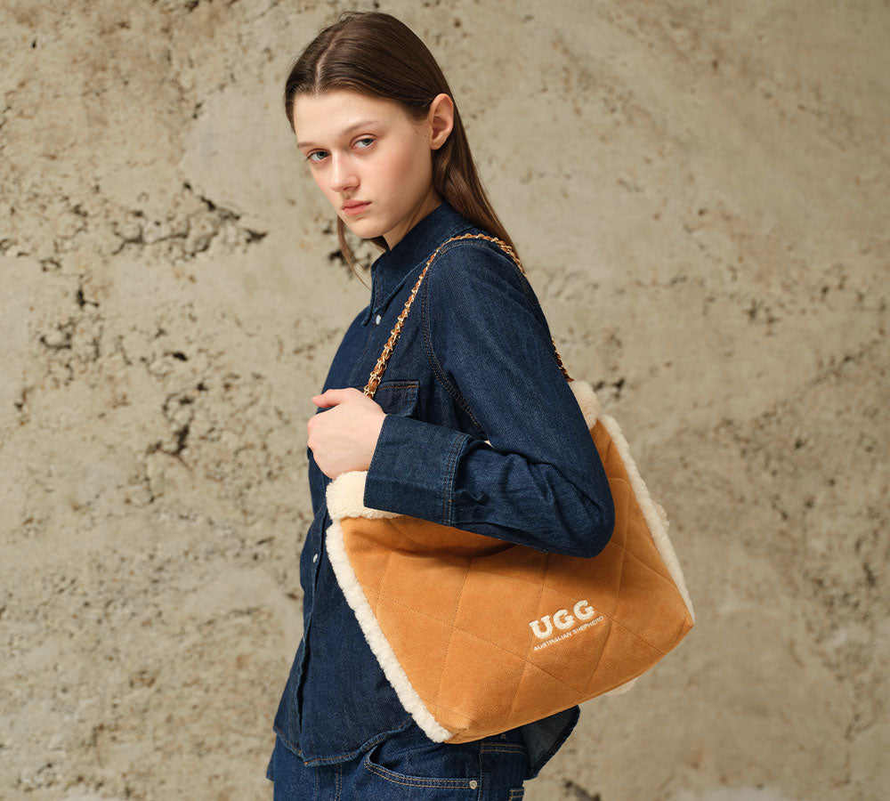 AUSTRALIAN SHEPHERD® Suede Shearling Tote Bag Over Shoulder Diana UGG AUSTRALIAN SHEPHERD