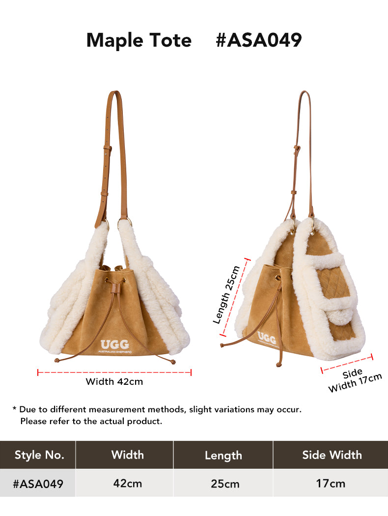 AUSTRALIAN SHEPHERD® Women Fluffy Wool Over Shoulder Tote Bag Maple size chart