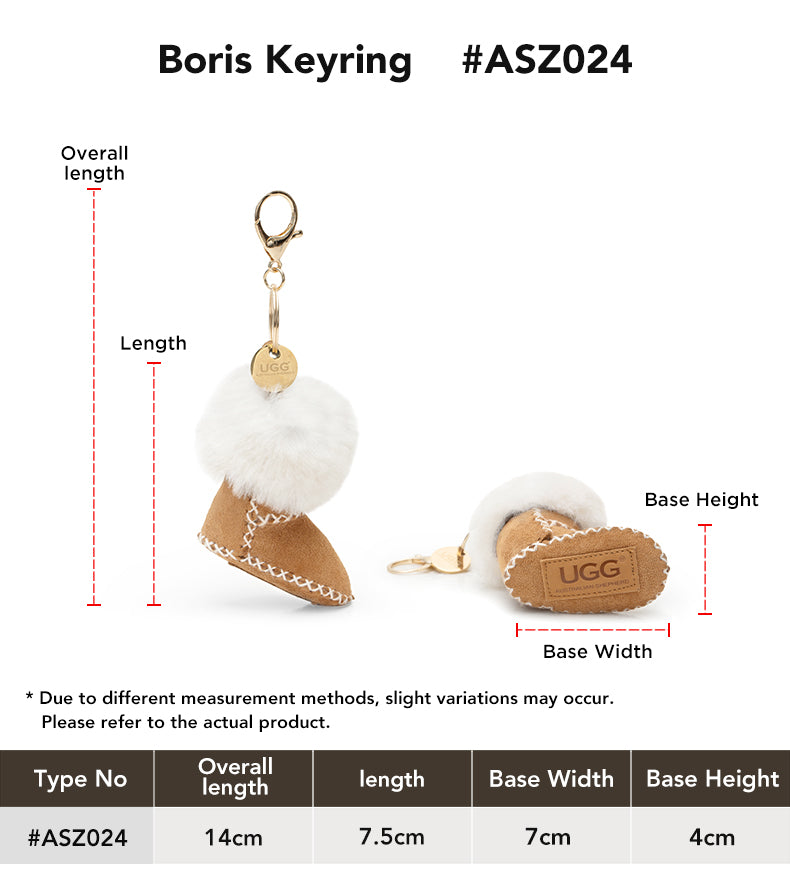 AUSTRALIAN SHEPHERD® UGG Boot Fluffy  Keyring Boris size chart