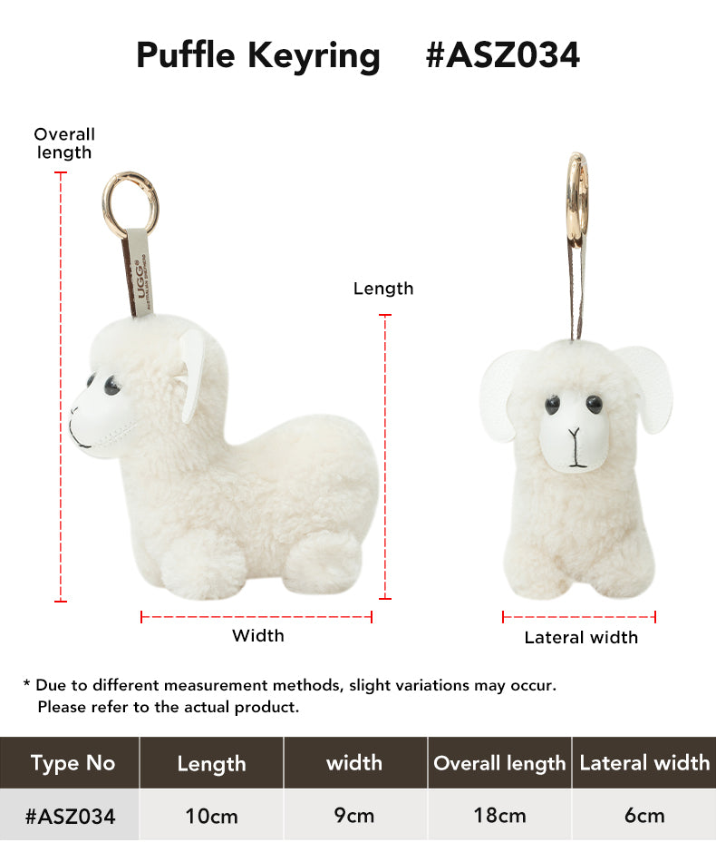 AUSTRALIAN SHEPHERD® Fluffy Wool Sheep Puffle Keyring size chart