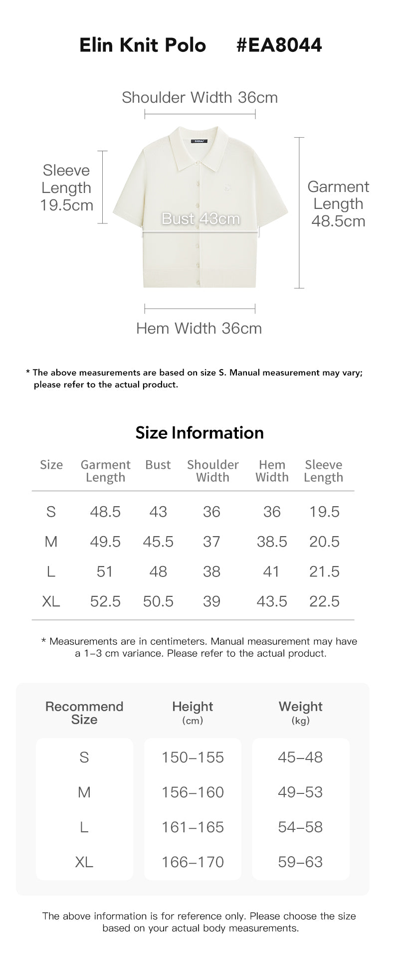 EVERAU® Wool Cashmere Shirt Elin Knit Polo size chart
