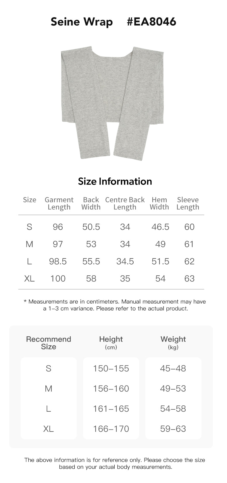EVERAU® Women 100% Wool Wrap Seine size chart