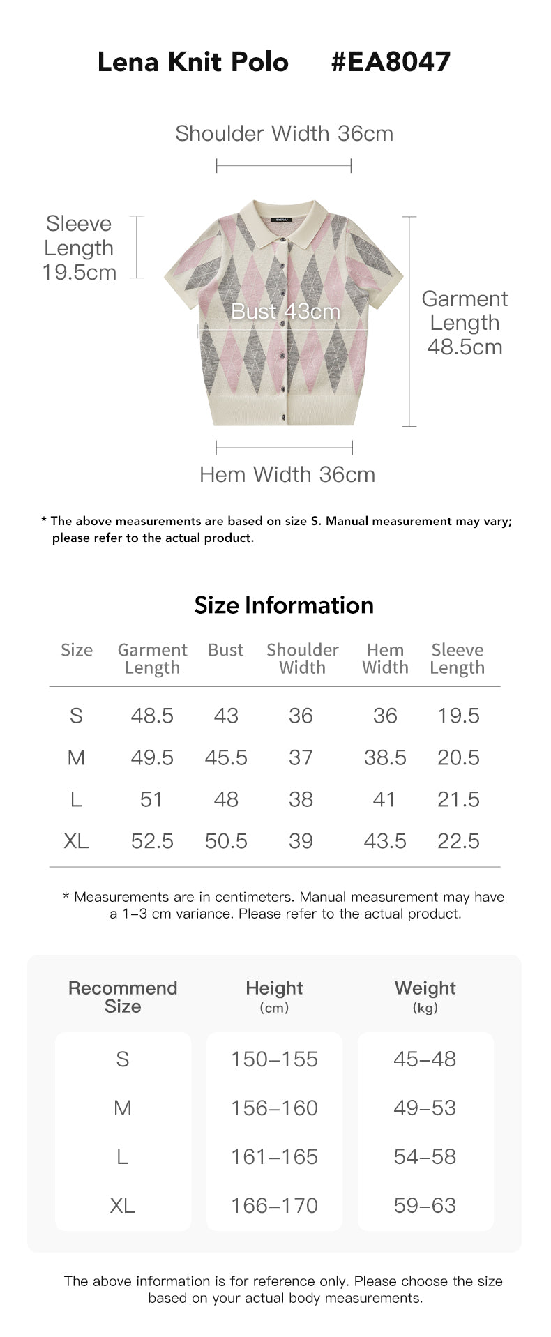 EVERAU® 100% Wool Lena Knit Polo size chart