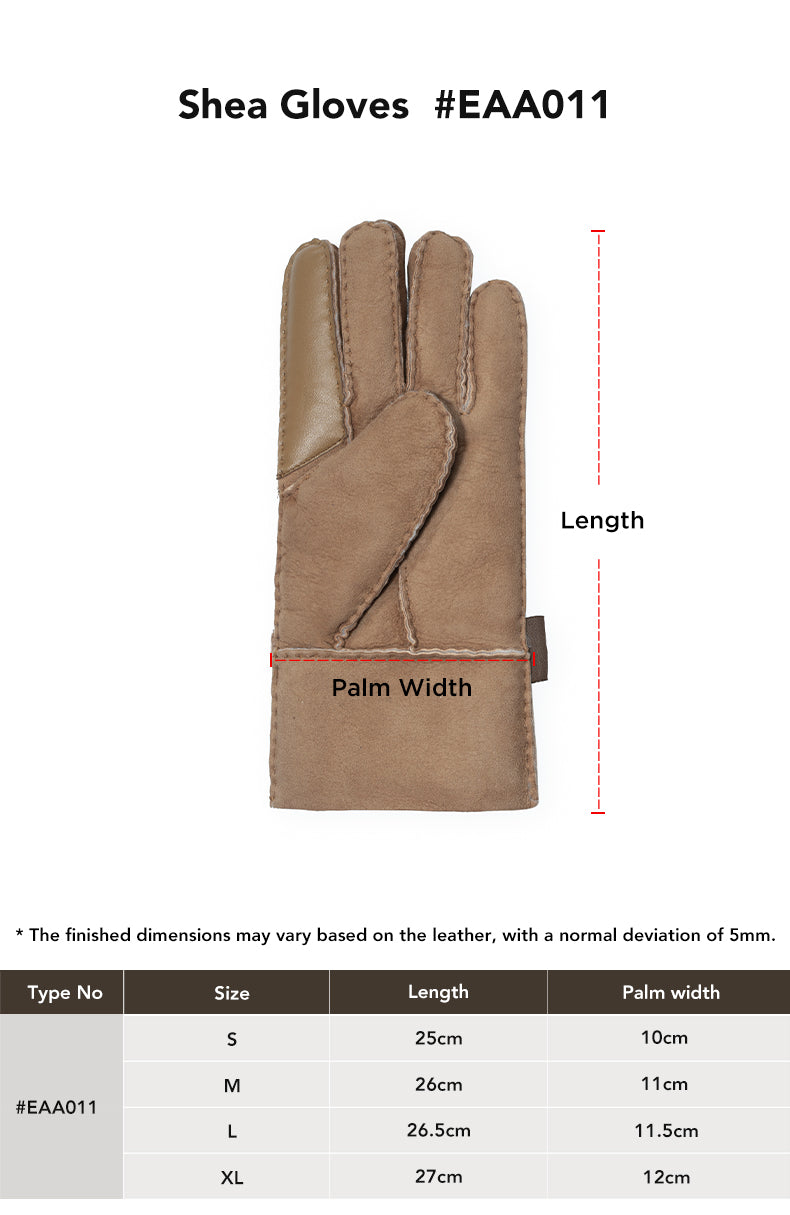 EVERAU® Sheepskin Wool Gloves Shea size chart
