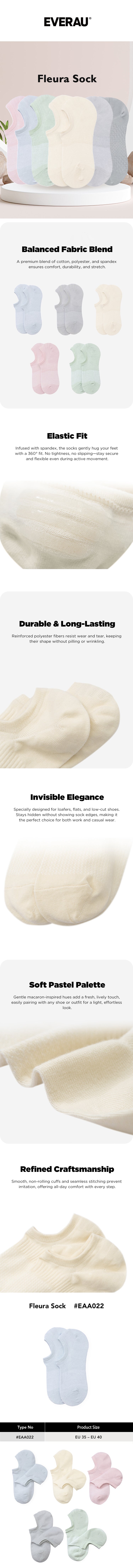 EVERAU® Cotton Shallow Mouth Fleura Socks One Pair