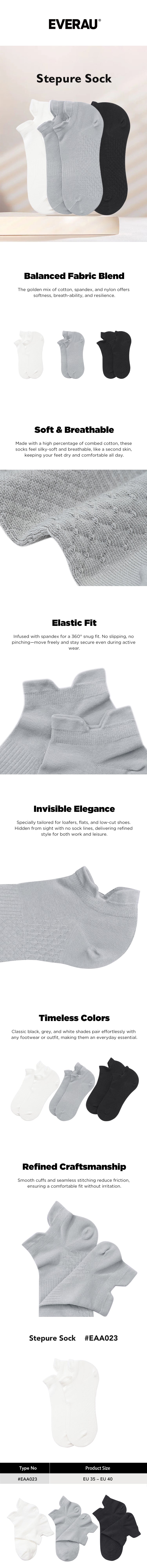 EVERAU® Cotton Stepure Shallow Mouth Socks One Pair