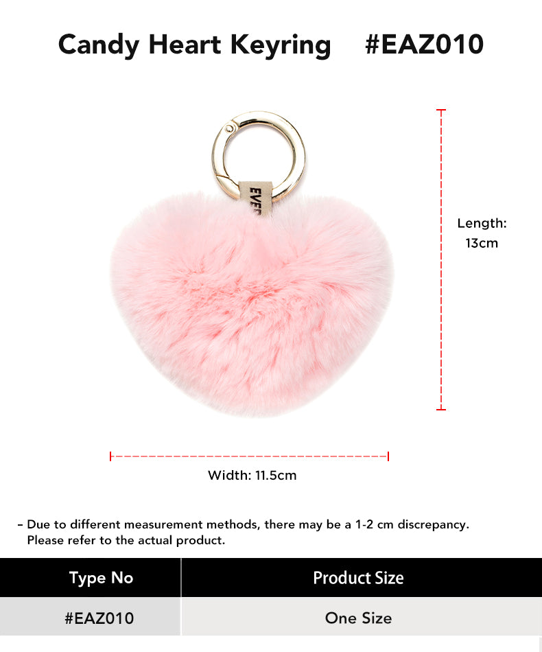 EVERAU® Fluffy Candy Heart Keyring size chart