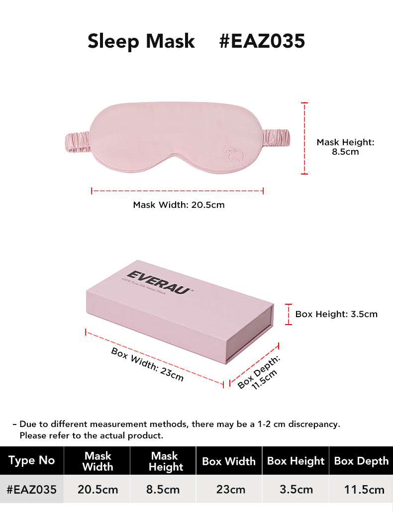 EVERAU® 100% Mulberry Silk Sleep Eye Mask size chart