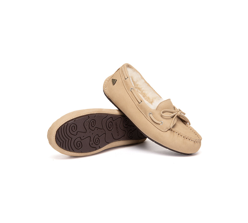 EVERAU® UGG Slippers Women Sheepskin Wool Bow Moccasins Pommie EVERAU
