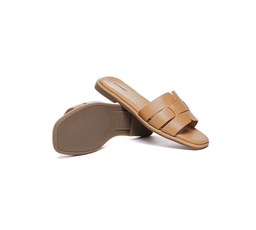 EVERAU® Women Leather Woven Flat Slides Bolita