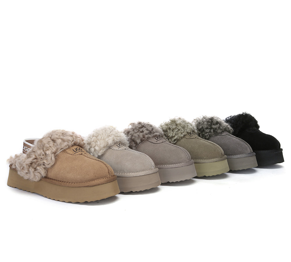 AUSTRALIAN SHEPHERD?? UGG Slippers Women Removable Wool Strap Slingback Platform Waffle Curly - UGG EXPRESS