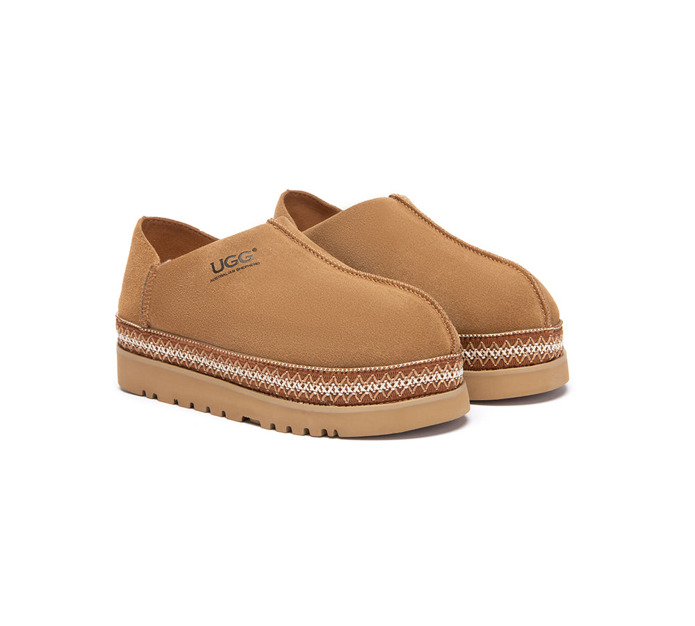 AUSTRALIAN SHEPHERD® UGG Slippers Women Sheepskin Wool Woven Trim Tayven UGG AUSTRALIAN SHEPHERD
