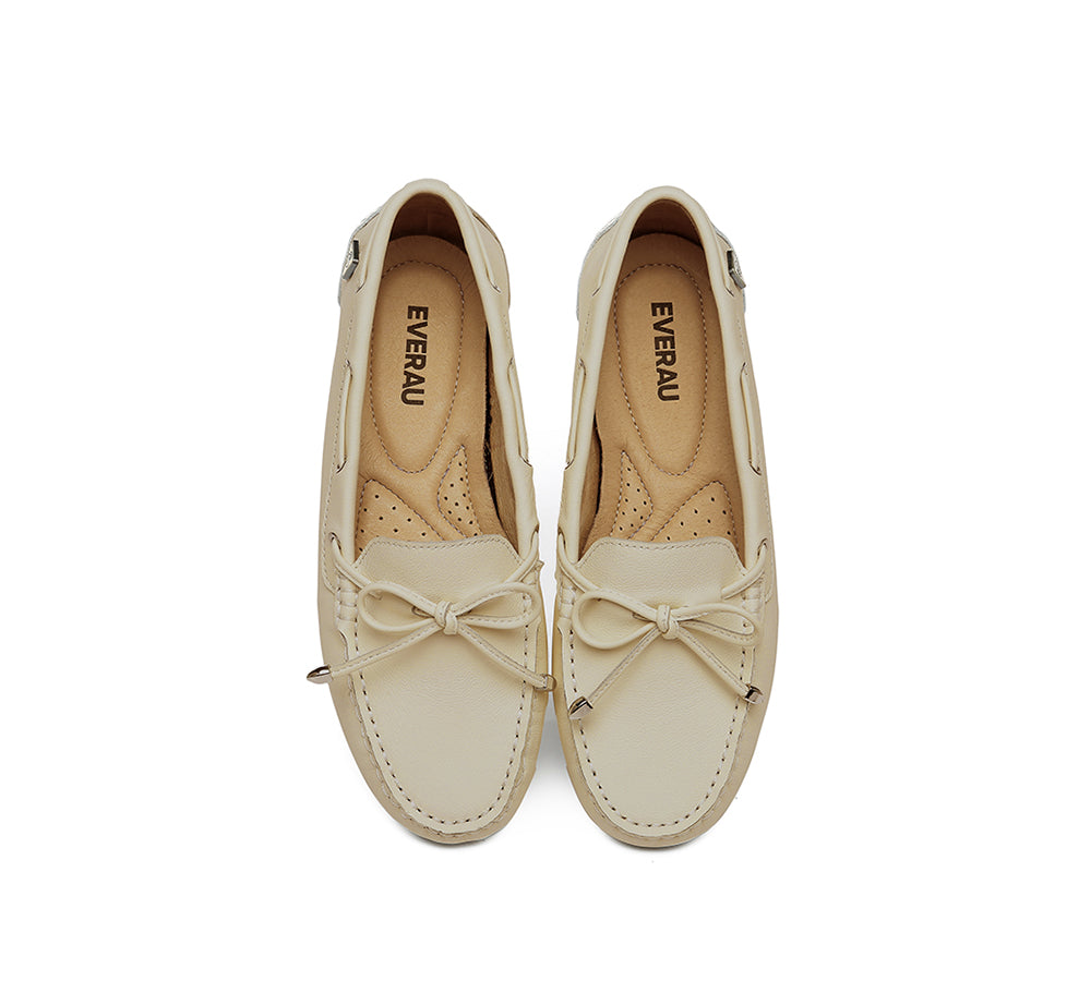 EVERAU® Women Leather Bow Casual Summer Moccasin Frida EVERAU
