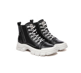 EVERAU® Women Leather Lace Up Zipper Chunky Boots Lorrin