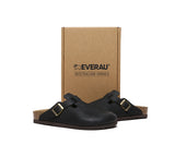 EVERAU® Men Leather Adjustable Buckled Straps Slip-on Flat Sandal Slides Brooklyn