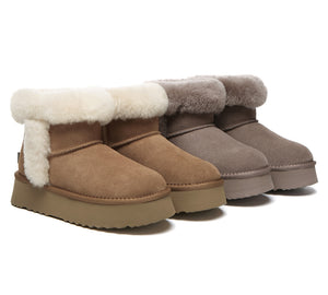 UGG EVERAU® UGG Boots Women Sheepskin Wool Shearling Lined Mini Platform Kazzi