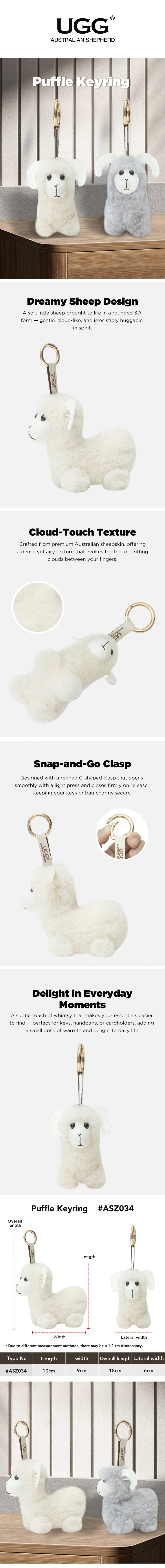AUSTRALIAN SHEPHERD® Fluffy Wool Sheep Puffle Keyring