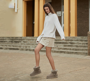 UGG EVERAU® UGG Boots Women Sheepskin Wool Shearling Lined Mini Platform Kazzi