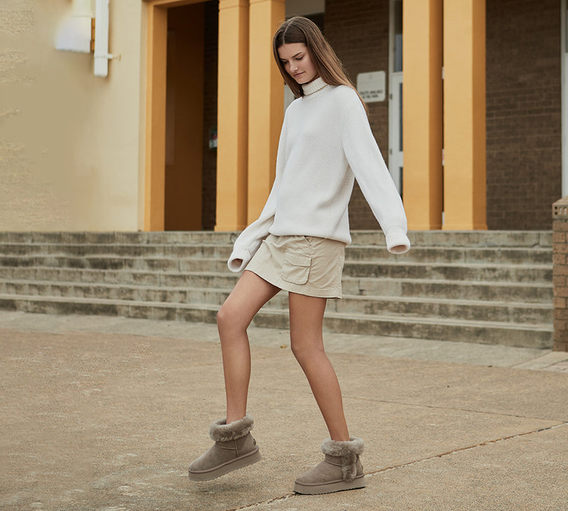 UGG EVERAU® UGG Boots Women Sheepskin Wool Shearling Lined Mini Platform Kazzi