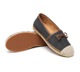 Espadrilles - Women Leather Slip-on Bow Flat Espadrilles Esther