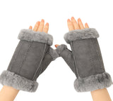 Gloves - Fluffy Fingerless Sheepskin Wool Mittens