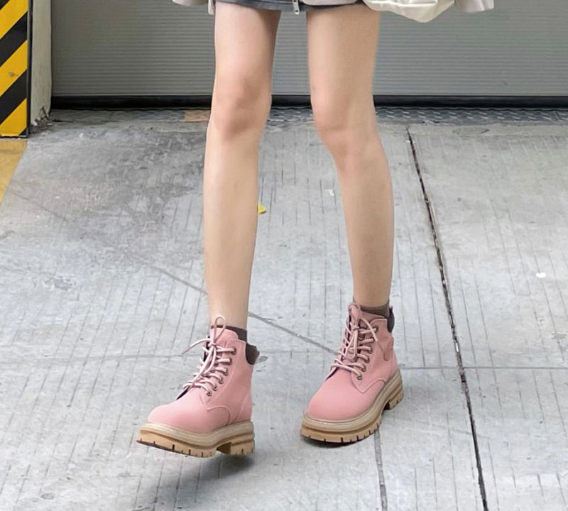 EVERAU® Women Leather Lace Up Chunky Boots Stephanie EVERAU