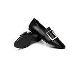 Loafers - Women Leather Loafers Square Buckle Almond Toe Flats Sally