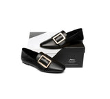 Loafers - Women Leather Loafers Square Buckle Almond Toe Flats Sally