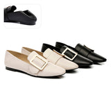 Loafers - Women Leather Loafers Square Buckle Almond Toe Flats Sally