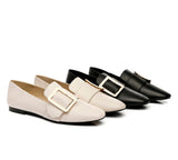 Loafers - Women Leather Loafers Square Buckle Almond Toe Flats Sally