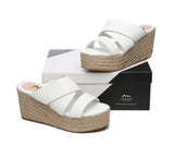 Sandals - Women's Crossover-Strap Platform Heels Slip-on Sandal Slides Wedges Julie