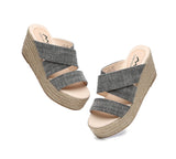 Sandals - Women's Crossover-Strap Platform Heels Slip-on Sandal Slides Wedges Julie