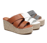 Sandals - Women's Crossover-Strap Platform Heels Slip-on Sandal Slides Wedges Julie