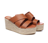 Sandals - Women's Crossover-Strap Platform Heels Slip-on Sandal Slides Wedges Julie