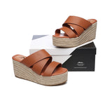 Sandals - Women's Crossover-Strap Platform Heels Slip-on Sandal Slides Wedges Julie