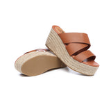 Sandals - Women's Crossover-Strap Platform Heels Slip-on Sandal Slides Wedges Julie