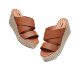 Sandals - Women's Crossover-Strap Platform Heels Slip-on Sandal Slides Wedges Julie