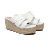 Sandals - Women's Crossover-Strap Platform Heels Slip-on Sandal Slides Wedges Julie