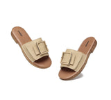 Slides - EVERAU® Women Leather Buckle Adjustable Ultra Soft Flat Slides Bera