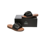 Slides - Women Leather Buckle Top Ultra Soft Slides Bera