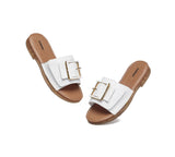 Slides - Women Leather Buckle Top Ultra Soft Slides Bera