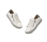 Sneakers - EVERAU® Women Leather Zip Decor Low-top White Sneakers Chloe