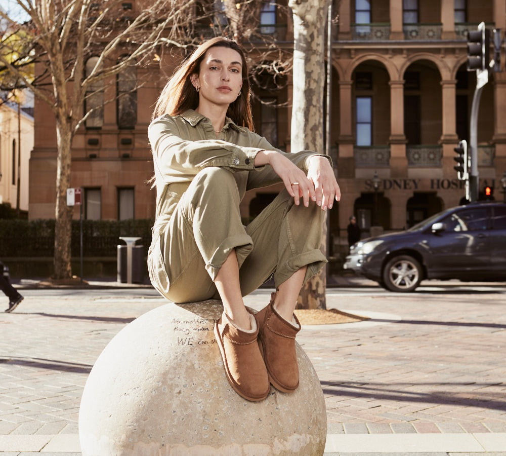 AUSTRALIAN SHEPHERD® UGG Boots Double Faced Sheepskin Wool Ankle Mini Boots Jade - UGG EXPRESS