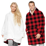 Apparel - Reversible Hoodie Blanket Unisex Black And Red Check