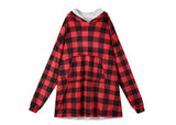 Apparel - Reversible Hoodie Blanket Unisex Black And Red Check