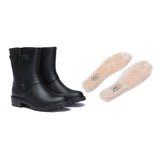 Fashion Boots - Black Rainboots, Gumboots Women Mid Calf With Wool Insole